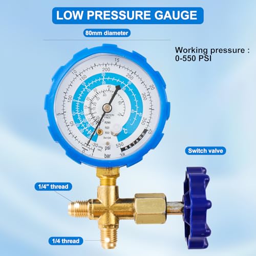 Tigbear R410A Recharge Kit AC Charging Hose, R410A Manifold Gauge Set with R410A Mini Split Adapter 1/4 x 5/16, R134A Tank Adapter 1/4 SAE X 1/2, Low Pressure Manifold Gauge Hose 59’’ - Image 4