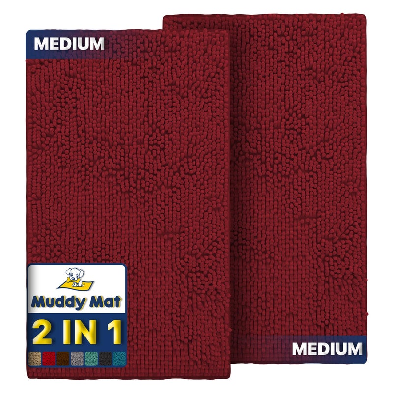 Muddy Mat سجادة Muddy Mat® الحمراء متوسطة الحجم (30 × 19 بوصة) - كما شاهدتموها على التلفزيون - سجادة باب من الألياف الدقيقة عالية الامتصاص، سجادة حمام، وسجادة للحيوانات الأليفة، مانعة للانزلاق، سميكة وقابلة للغسل، ناعمة من الشنيل، مناسبة للمطبخ والحمام وغرفة النوم، للاستخدام الداخلي والخارجي - Image 1