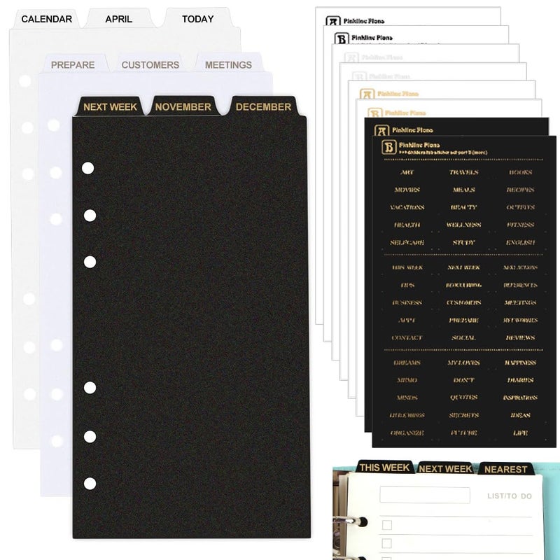 Ddayup Black White Clear A6 Binder Dividers With Tabs - Plastic PVC Vertical Tabs for Planner Inserts, Refill Paper, Separator Pages - Index Dividers for Loose-Leaf Notebook, School Supplies - Image 1