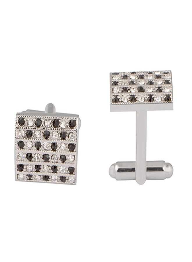 STRIPES® Essentials Silver and Black Stainless Steel Crystal Men Cuff Links - Image 2