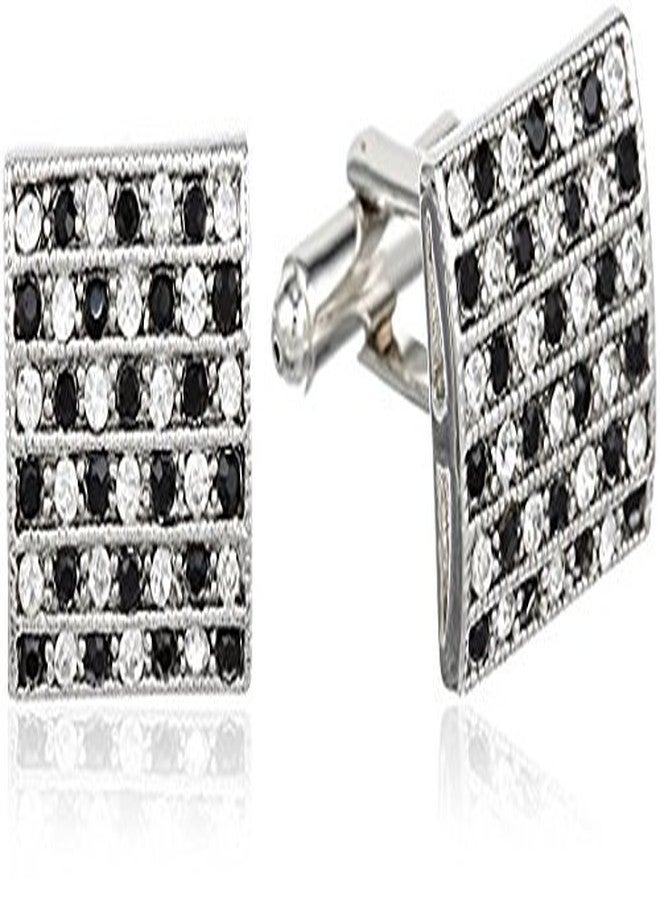 STRIPES® Essentials Silver and Black Stainless Steel Crystal Men Cuff Links - Image 5
