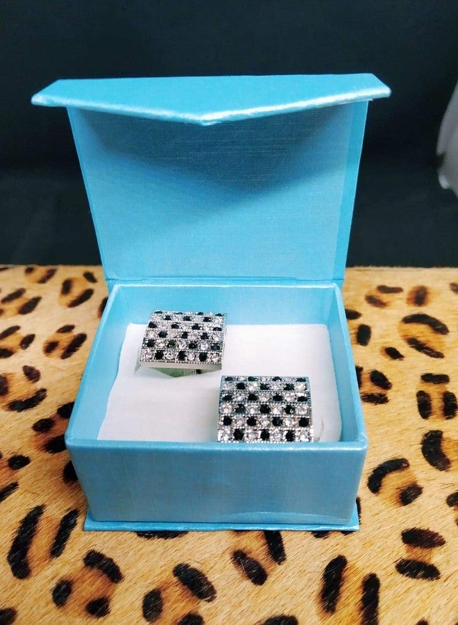 STRIPES® Essentials Silver and Black Stainless Steel Crystal Men Cuff Links - Image 4