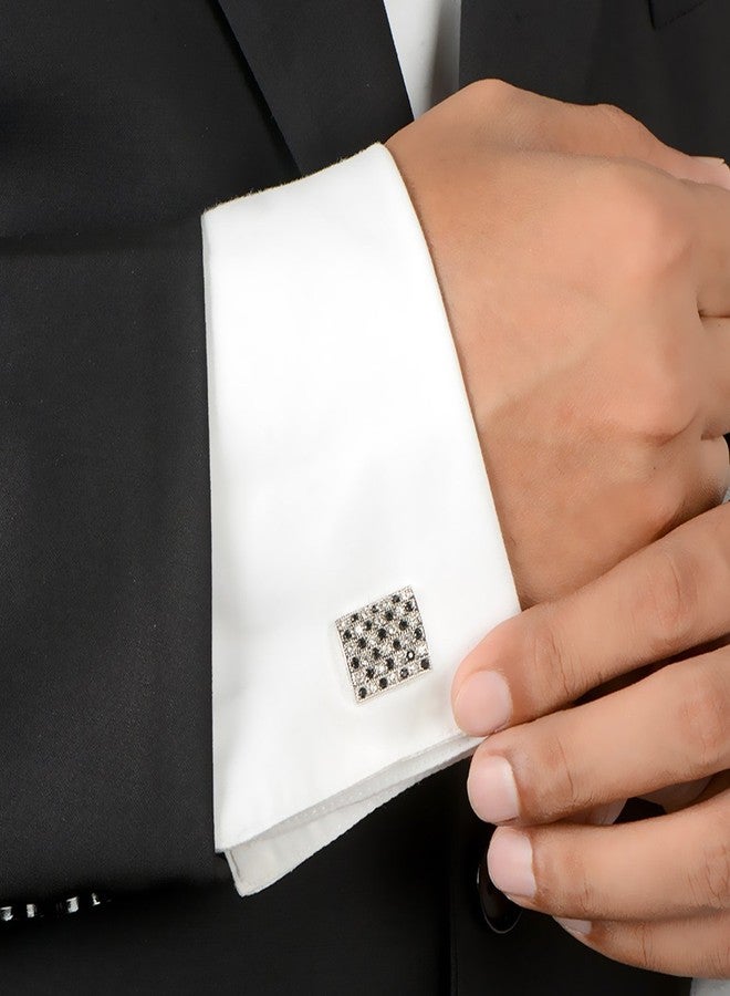 STRIPES® Essentials Silver and Black Stainless Steel Crystal Men Cuff Links - Image 3