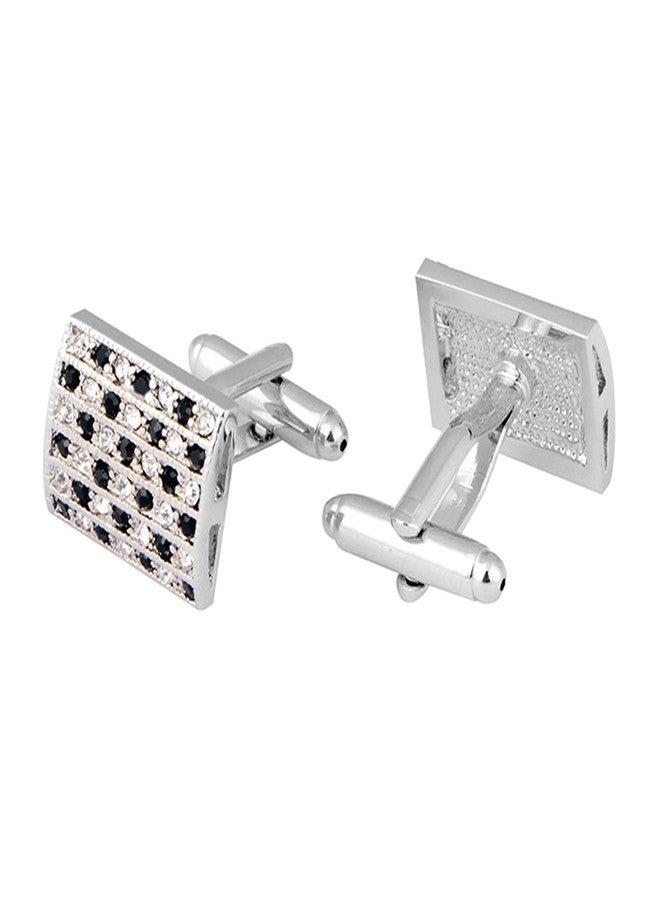 STRIPES® Essentials Silver and Black Stainless Steel Crystal Men Cuff Links - Image 1
