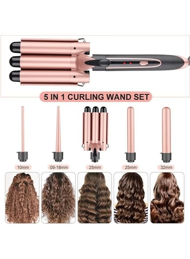 Curling Wand Set, 5 in 1 Hair Curler with 5 Interchangeable Curling Wand Ceramic Barrel(9-32mm), with LED Temperature Adjustment and Heat Up, Hair Curler Include Heat Resistant Glove - Image 5