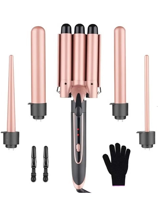 Curling Wand Set, 5 in 1 Hair Curler with 5 Interchangeable Curling Wand Ceramic Barrel(9-32mm), with LED Temperature Adjustment and Heat Up, Hair Curler Include Heat Resistant Glove - Image 1