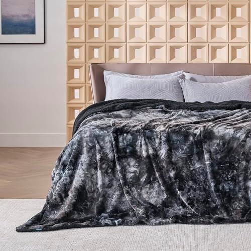 Bedsure Bedsure Sherpa Fluffy Blanket Queen Size for Bed  Fleece Soft and Cozy Throw for Women Plush  Fuzzy Faux Fur Blanket for Couch Sofa and Decor Tie Dye Design Black 90x90 Inches 