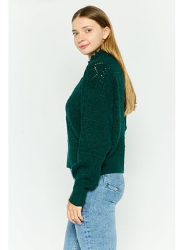 Black Tape Women Mock Neck Knitted Sweater, Green  - Image 4
