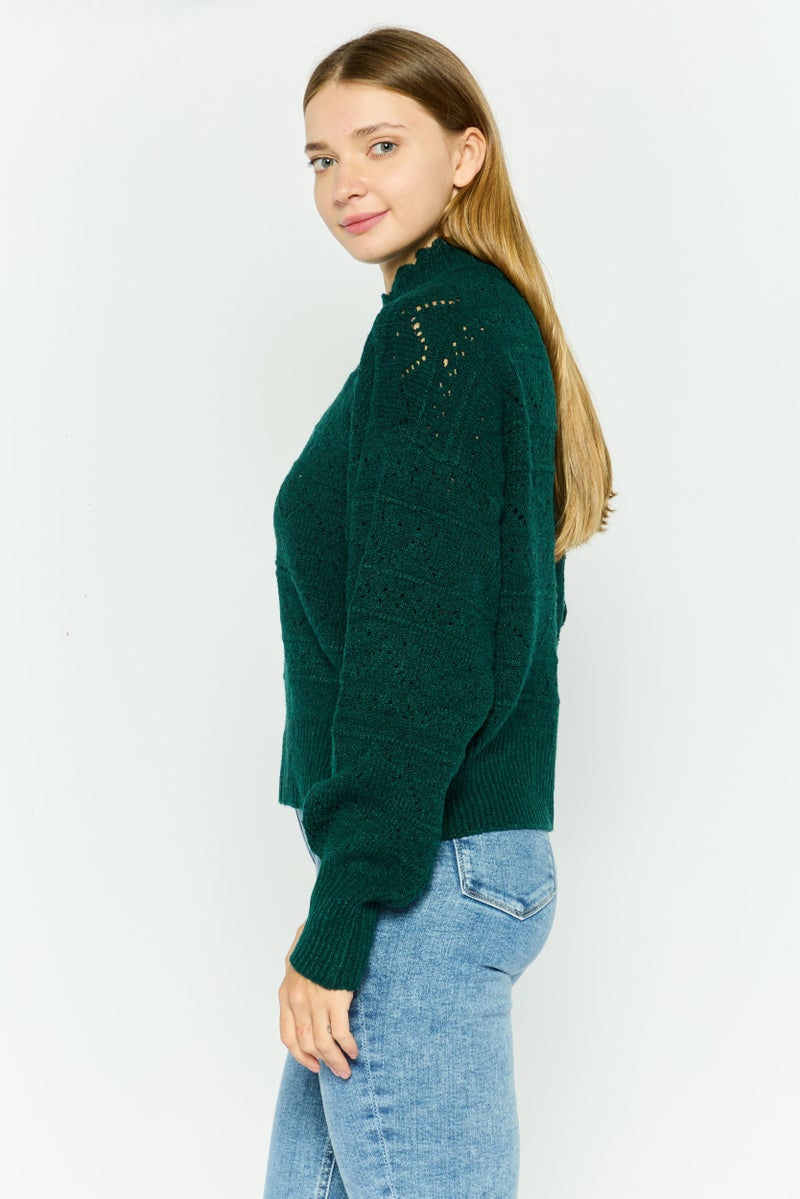 Black Tape Women Mock Neck Knitted Sweater, Green  - Image 4
