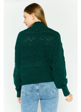 Black Tape Women Mock Neck Knitted Sweater, Green  - Image 2