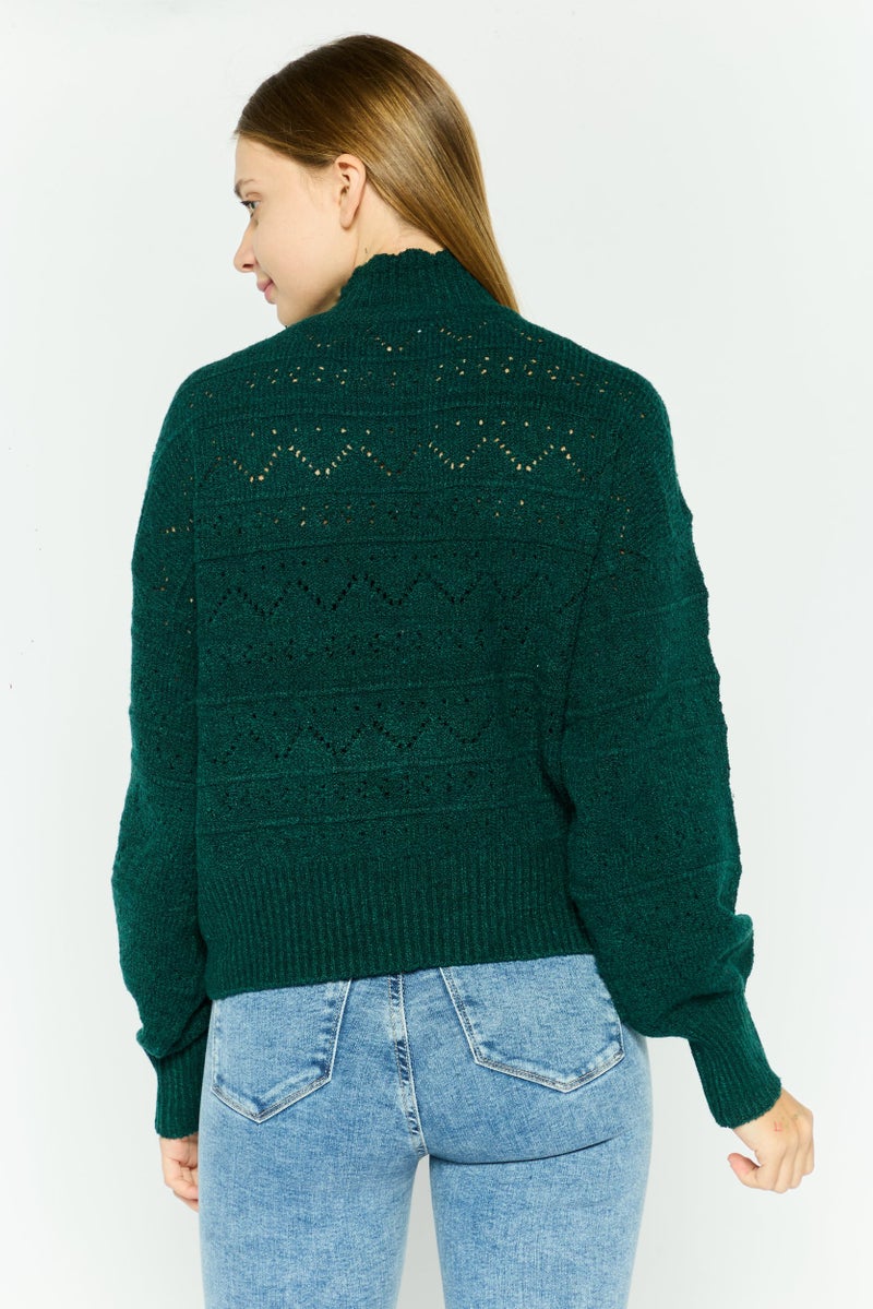 Black Tape Women Mock Neck Knitted Sweater, Green  - Image 2