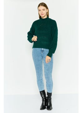 Black Tape Women Mock Neck Knitted Sweater, Green  - Image 3