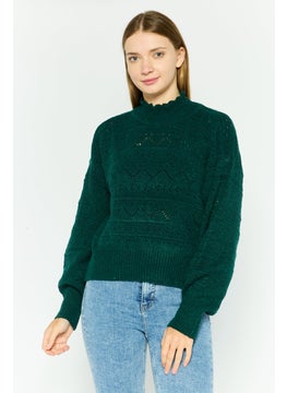 Black Tape Women Mock Neck Knitted Sweater, Green  - Image 1
