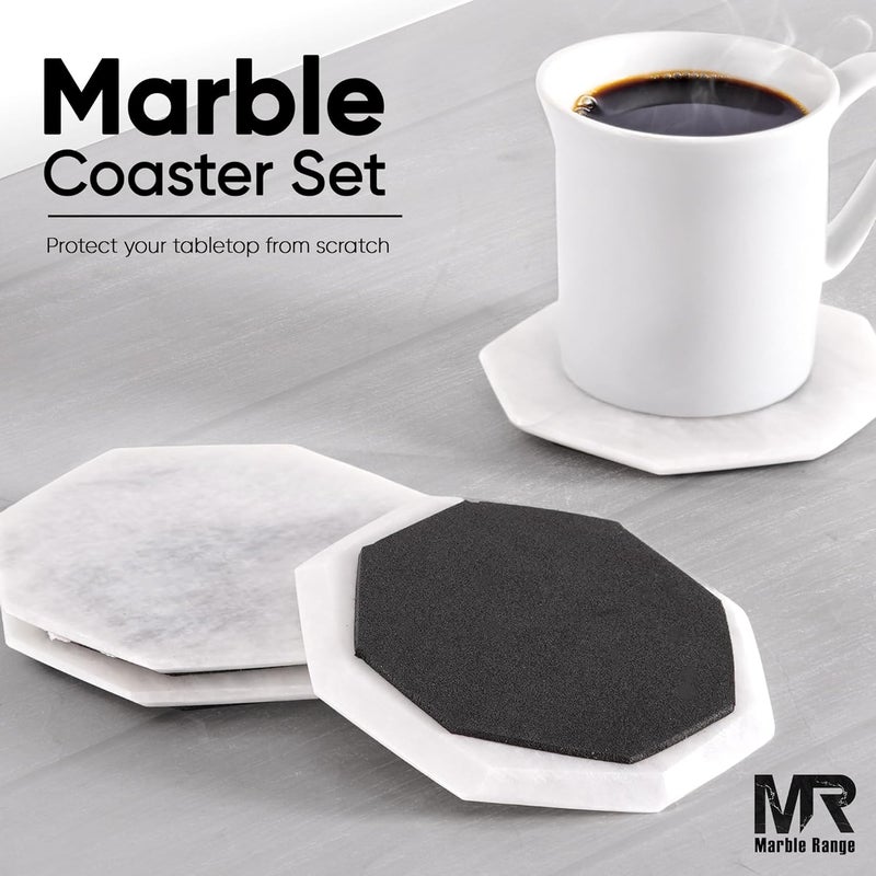MARBLE RANGE Marble Coasters Set of 6 Handmade 3.5" Inches White Drink Coasters for Coffee Table, Tea Cups, Coffee Mugs, and Office Desk - Image 3