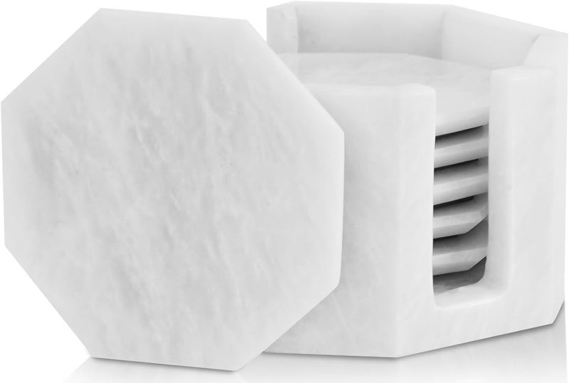 MARBLE RANGE Marble Coasters Set of 6 Handmade 3.5" Inches White Drink Coasters for Coffee Table, Tea Cups, Coffee Mugs, and Office Desk - Image 1