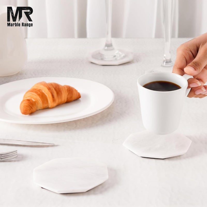 MARBLE RANGE Marble Coasters Set of 6 Handmade 3.5" Inches White Drink Coasters for Coffee Table, Tea Cups, Coffee Mugs, and Office Desk - Image 4