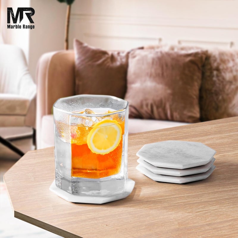 MARBLE RANGE Marble Coasters Set of 6 Handmade 3.5" Inches White Drink Coasters for Coffee Table, Tea Cups, Coffee Mugs, and Office Desk - Image 2