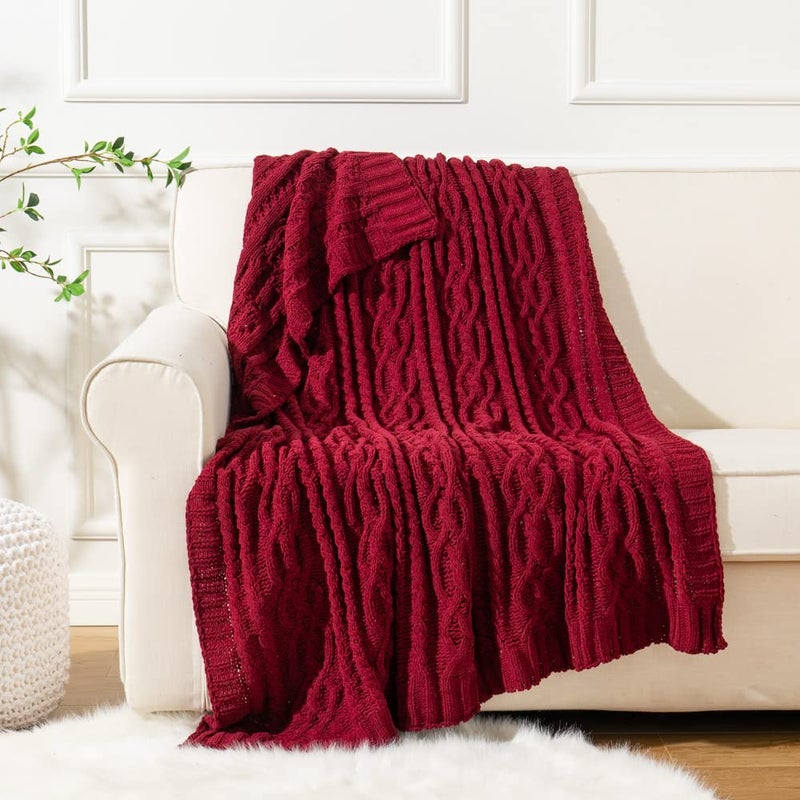 Battilo Christmas Dark Red Throw Blanket for Couch, Bed, Sofa, 51"x67", Woven Chenille Knit Throw Blankets, Gift Blanket, Cozy Warm Decorative Textured Throw Blanket for Living Room. - Image 5