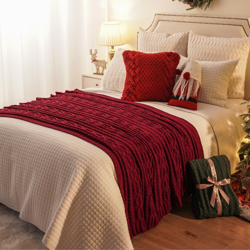 Battilo Christmas Dark Red Throw Blanket for Couch, Bed, Sofa, 51"x67", Woven Chenille Knit Throw Blankets, Gift Blanket, Cozy Warm Decorative Textured Throw Blanket for Living Room. - Image 3