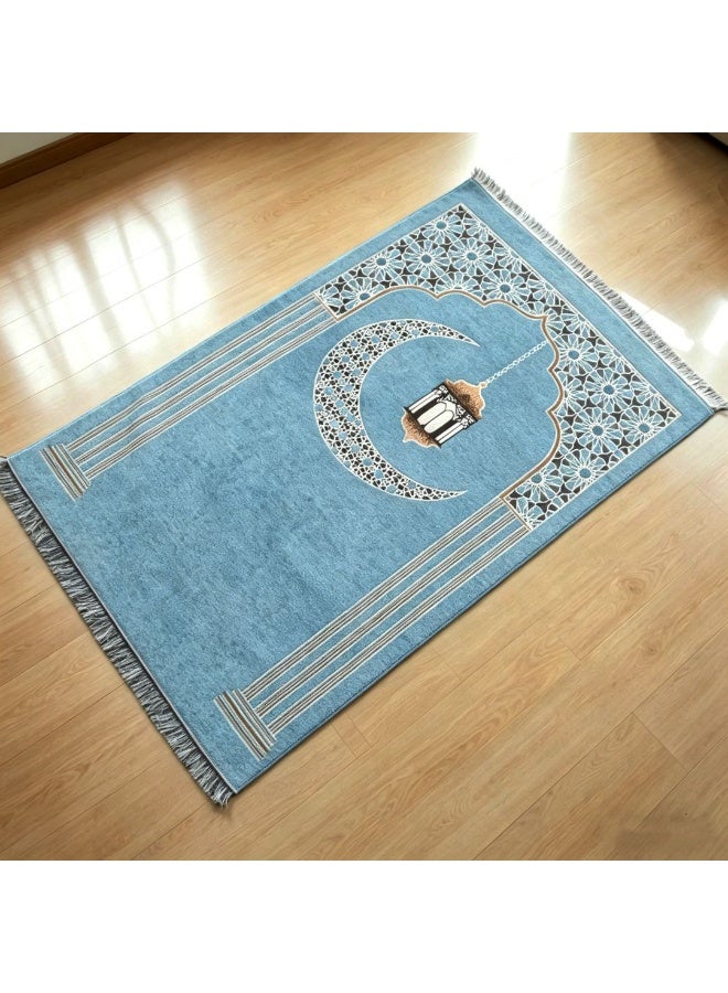 Chenille Crescent & Lantern Print Foldable Islamic Prayer Mat, 70x110cm - Image 4