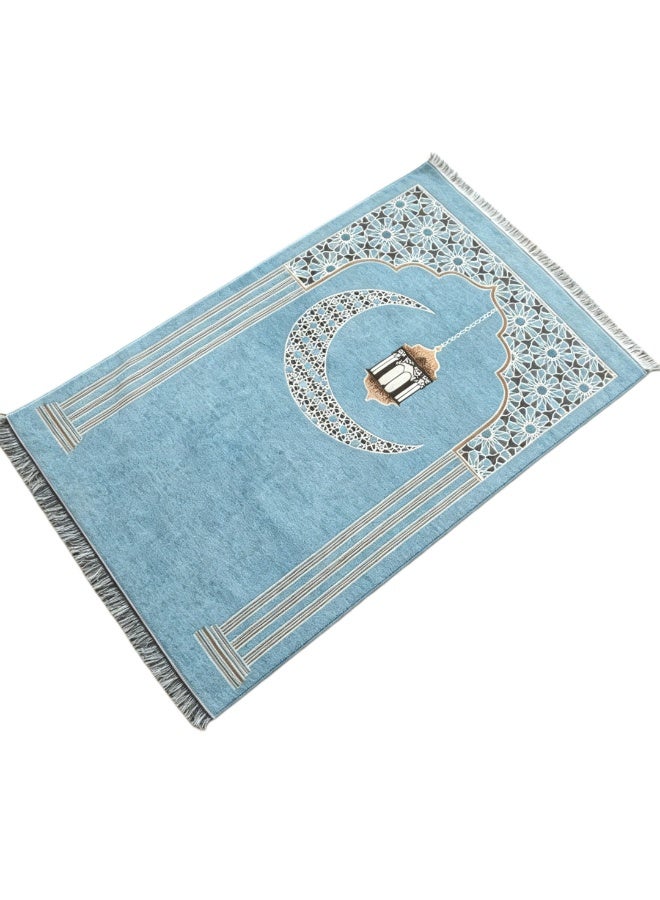 Chenille Crescent & Lantern Print Foldable Islamic Prayer Mat, 70x110cm - Image 1