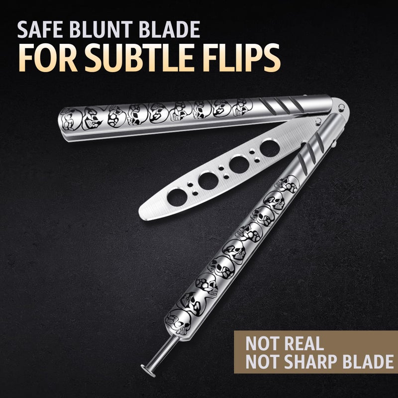 GOOD WORKER Butterfly Knife - Balisong Trainer - Silver Practice Butterfly Trainer with Sure Spring Latch - Balisong Knives NOT Real NOT Sharp Blade - Full Stainless Steel Fake Dull Trick CSGO Fidget Toy K16S - Image 4