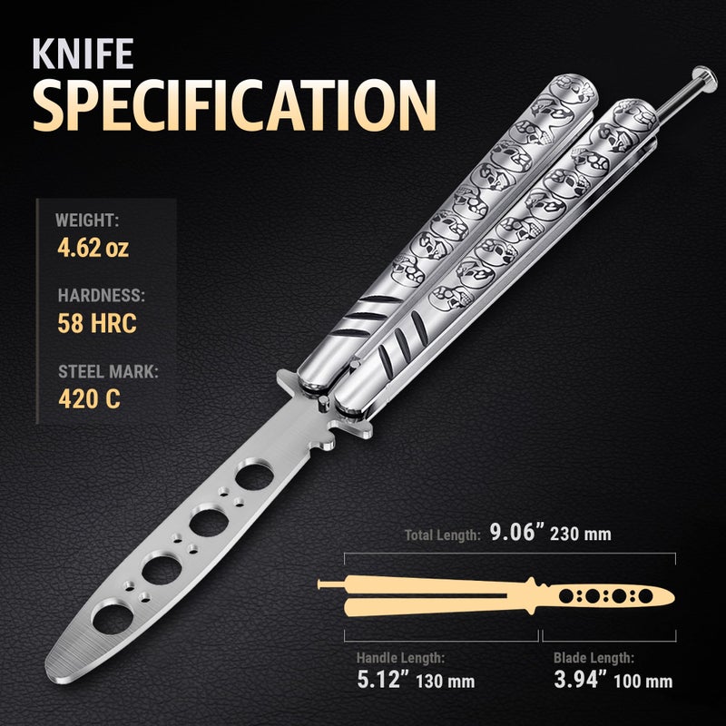 GOOD WORKER Butterfly Knife - Balisong Trainer - Silver Practice Butterfly Trainer with Sure Spring Latch - Balisong Knives NOT Real NOT Sharp Blade - Full Stainless Steel Fake Dull Trick CSGO Fidget Toy K16S - Image 2