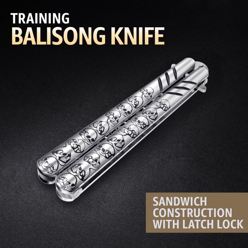 GOOD WORKER Butterfly Knife - Balisong Trainer - Silver Practice Butterfly Trainer with Sure Spring Latch - Balisong Knives NOT Real NOT Sharp Blade - Full Stainless Steel Fake Dull Trick CSGO Fidget Toy K16S - Image 3