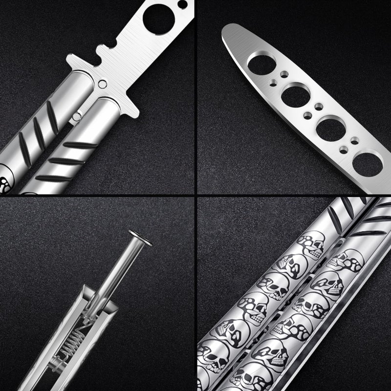 GOOD WORKER Butterfly Knife - Balisong Trainer - Silver Practice Butterfly Trainer with Sure Spring Latch - Balisong Knives NOT Real NOT Sharp Blade - Full Stainless Steel Fake Dull Trick CSGO Fidget Toy K16S - Image 5
