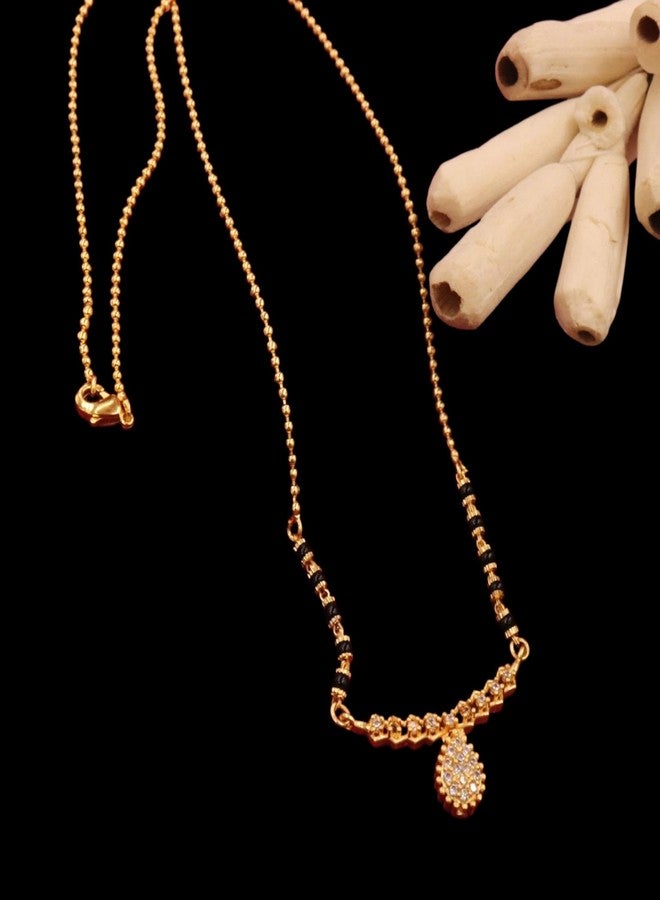 طقم مانجالسوترا تقليدي من آيكو، طول السلسلة 18 بوصة، مطلي بالذهب العتيق مع سلسلة من الخرز الأسود للنساء | قصير متوسط | مناسب لحفلات الزفاف والعمل (M71) - Image 3