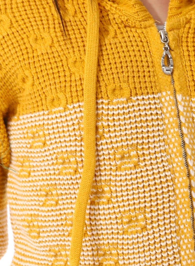 Andora Regular Fit Girls Hooded Sweater_ Mustard & White - Image 5