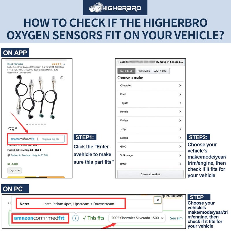 higherbro 2x Upstream+Downstream Oxygen Sensor 1 & 2 for 2002 2003 2004 Honda CR-V 2.4L - Image 2