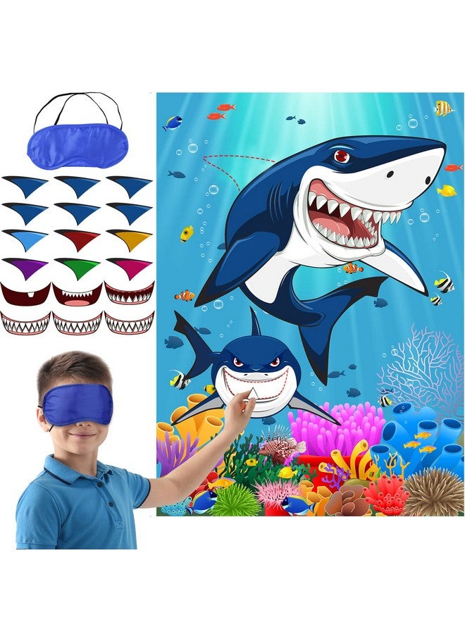 Nezyo Pin The Fin On The Shark Games With 12 Pcs Fins Stickers 12 Pcs Teeth Stickers And 2 Pcs Blindfolds For Kids Shark Sea Birthday Party Decoration Baby Shower Activities Supplies - Image 1