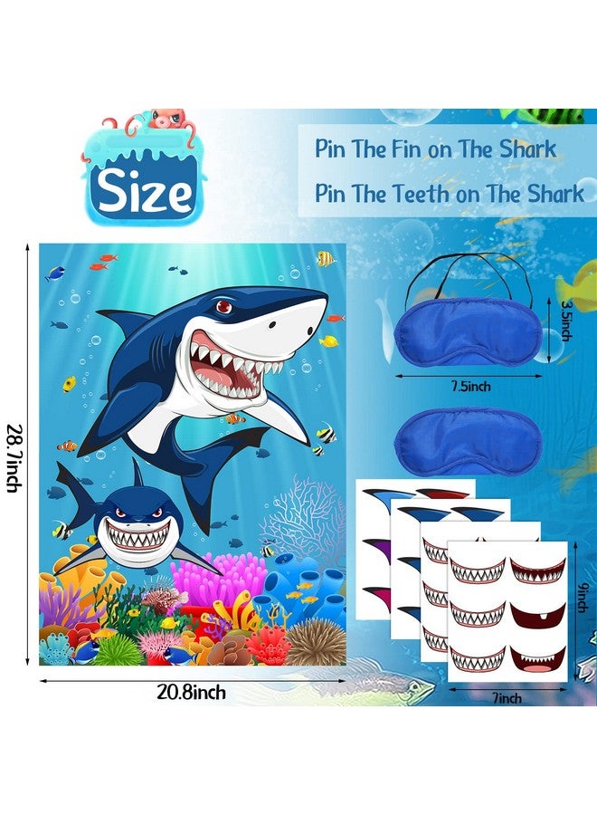 Nezyo Pin The Fin On The Shark Games With 12 Pcs Fins Stickers 12 Pcs Teeth Stickers And 2 Pcs Blindfolds For Kids Shark Sea Birthday Party Decoration Baby Shower Activities Supplies - Image 4