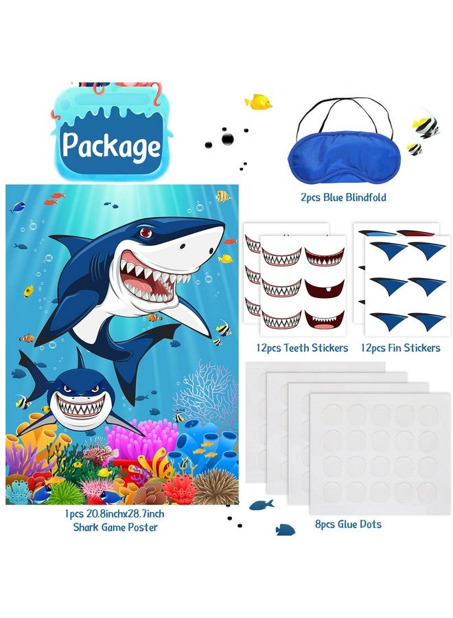 Nezyo Pin The Fin On The Shark Games With 12 Pcs Fins Stickers 12 Pcs Teeth Stickers And 2 Pcs Blindfolds For Kids Shark Sea Birthday Party Decoration Baby Shower Activities Supplies - Image 3