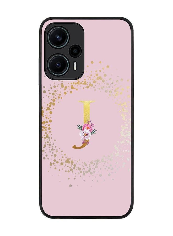 Stylizedd Rugged Black edge case for Xiaomi Poco F5 5G / Xiaomi Redmi Note 12 Turbo 5G Flexible Rubber Edges Anti Drop TPU Cover - Monogram Letter Floral Pattern - J (Pink) - Image 1