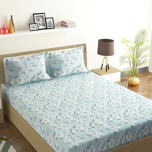 Status Contract -Cotton Feel Double Bedsheet with 2 Pillow Covers for Bed Room, Home, Hotel-120 GSM (Light Blue) - Image 2