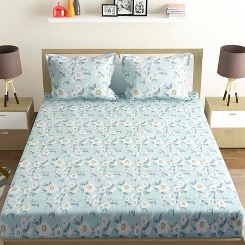 Status Contract -Cotton Feel Double Bedsheet with 2 Pillow Covers for Bed Room, Home, Hotel-120 GSM (Light Blue) - Image 1