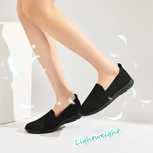 BABUDOG Women's Mesh Flats Shoes Breathable Slip on Shoes Casual Black and White Flats Comfortable Walking Shoes(Black.US8) - Image 4
