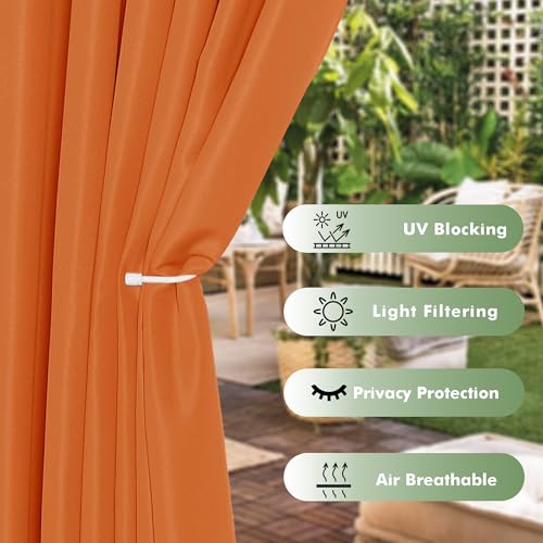 HolidayIdeas Outdoor Curtains for Patio Waterproof, 6 Panels - 54x95 Inches - Weatherproof Privacy Outsides Curtains for Cabana Porch Pergola, Sunlight & UV Blocking (Mecca Orange, Grommet Top) - Image 3
