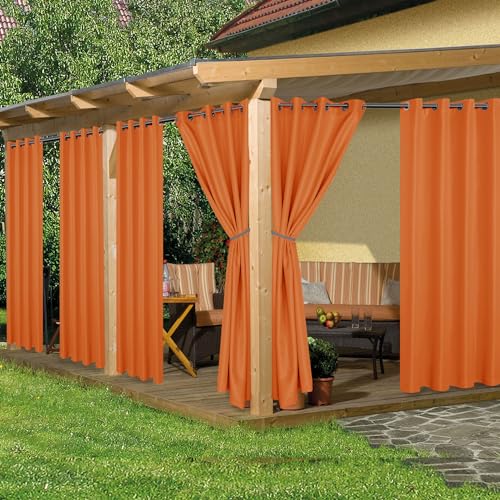 HolidayIdeas Outdoor Curtains for Patio Waterproof, 6 Panels - 54x95 Inches - Weatherproof Privacy Outsides Curtains for Cabana Porch Pergola, Sunlight & UV Blocking (Mecca Orange, Grommet Top) - Image 1