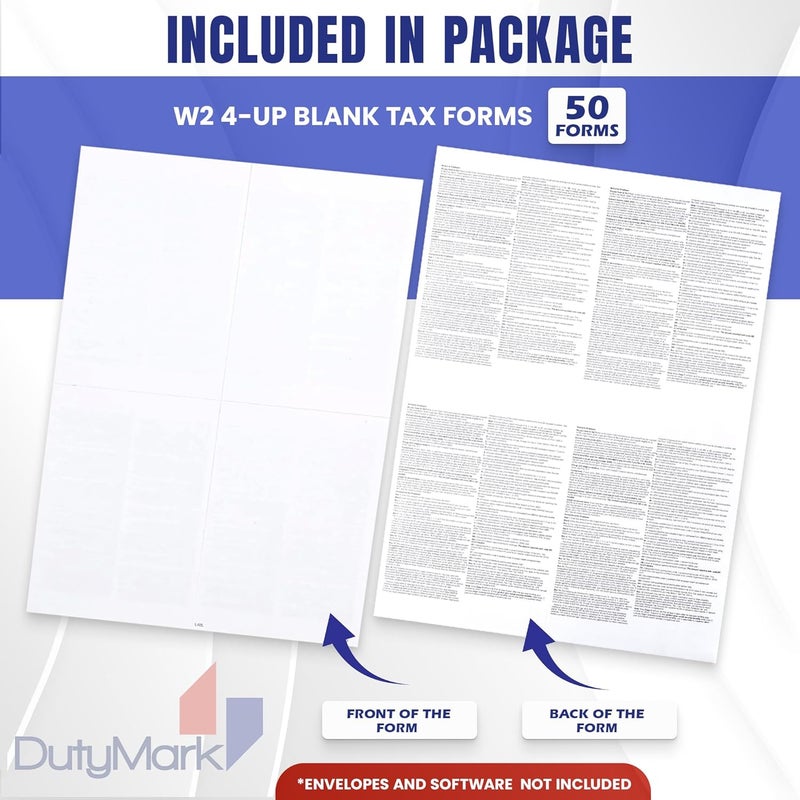Dutymark Blank W2 4 Up Tax Forms 2025, Set for 50 Employees, Instructions in Back of The Forms, Great for QuickBooks and Accounting Software, Idea for E-Filing W2 4-Up 2025 - Image 2