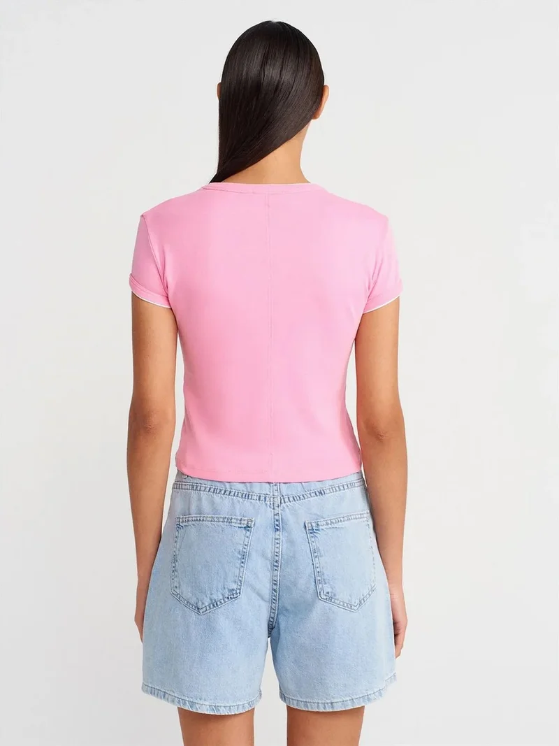 ديلفين Dilvin Women's Slim Fit Cotton Crop T-Shirt