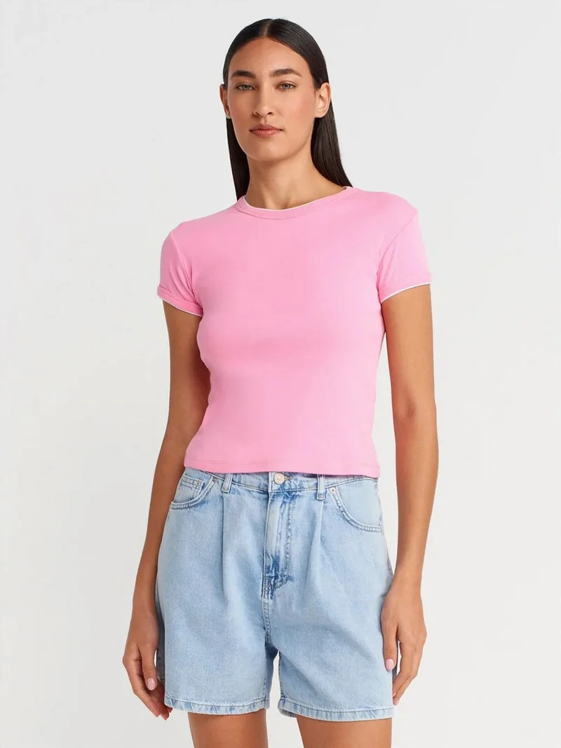 ديلفين Dilvin Women's Slim Fit Cotton Crop T-Shirt