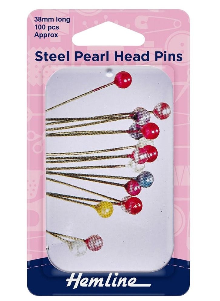 Hemline - 100-Pieces Steel Pearl Head Pins 38 Millimeter Long Easy to Use Nickel Plated Mild Steel - Image 1
