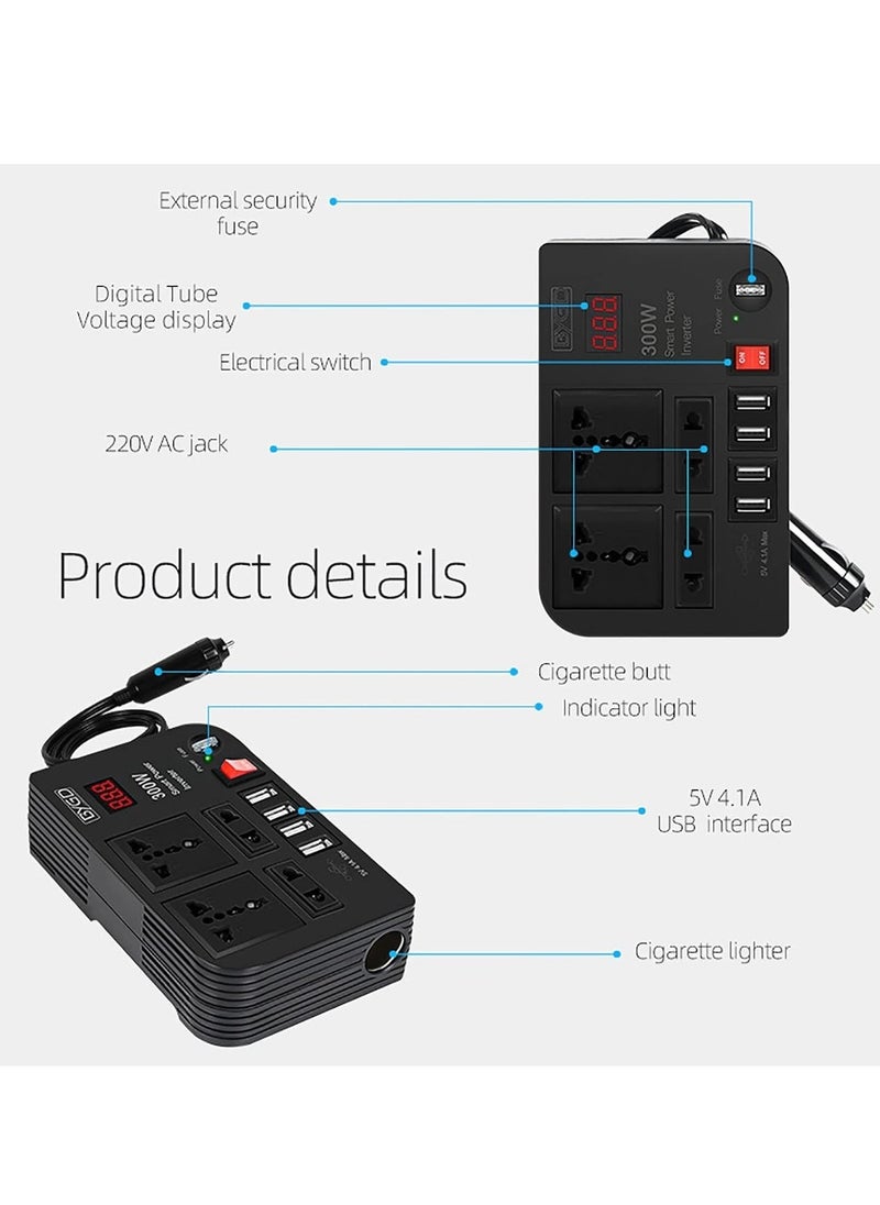 Generic 300W Car Inverter, 12V to 220V Power Converter with 4 USB Ports, Universal Socket, Notebook Charging, Car Cigarette Lighter Adapter  - Image 4