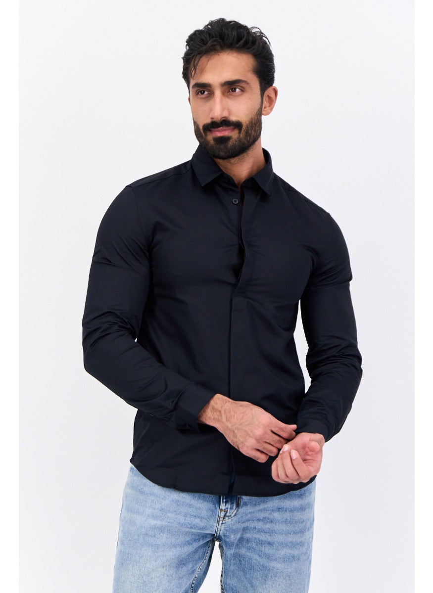 Men Slim Fit Solid Long Sleeves Casual Shirt, Black - pzsku/Z5149D0CF9A9B81096DD4Z/45/_/1739196909/29f5e735-2d8b-41dc-8577-9cc5398268d2