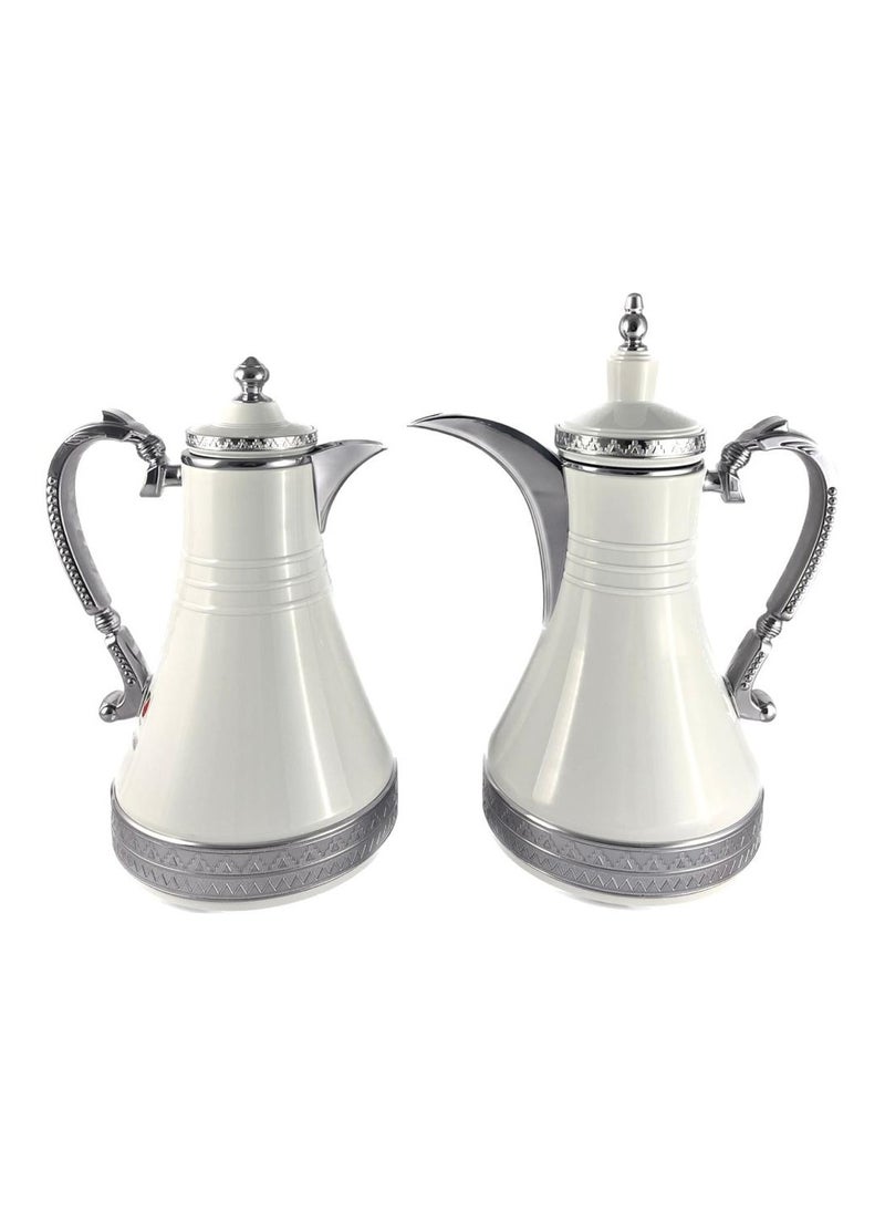 Homemaker 2-Piece Tea & Coffee Flask - 0.75 Liter & 1 Liter Capacity - Glass Inner - Steel Body - White & Silver  - Image 1