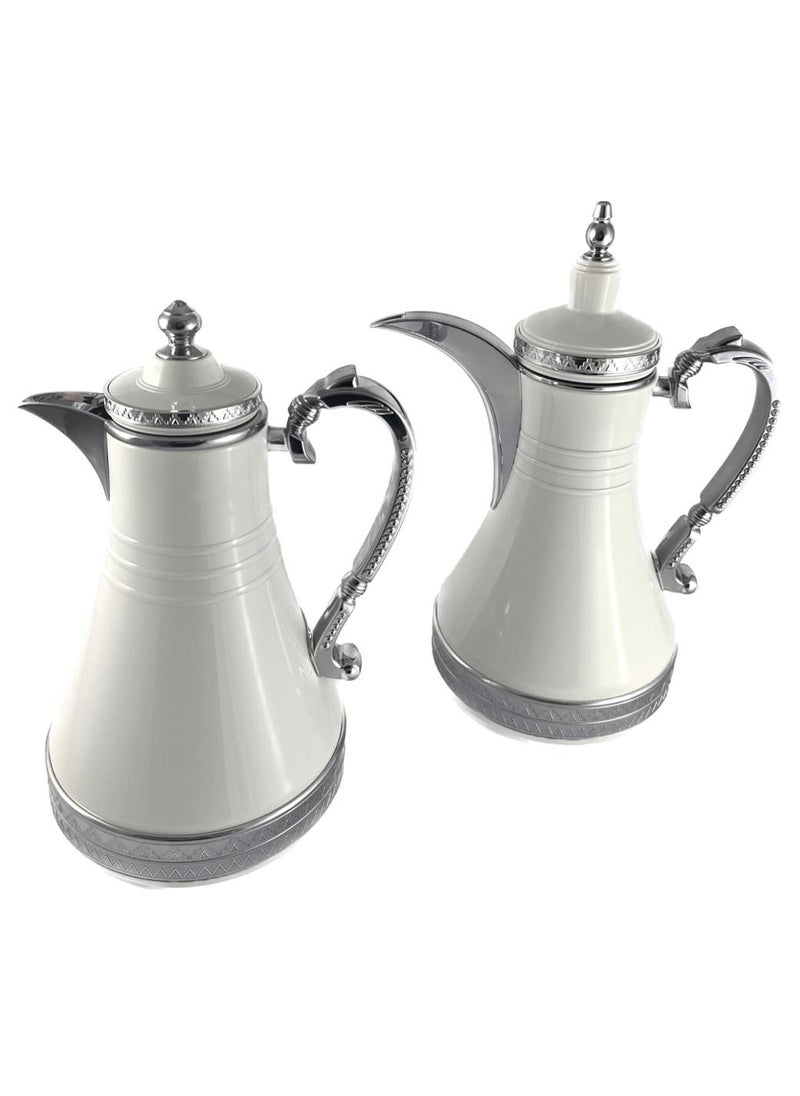 Homemaker 2-Piece Tea & Coffee Flask - 0.75 Liter & 1 Liter Capacity - Glass Inner - Steel Body - White & Silver  - Image 2