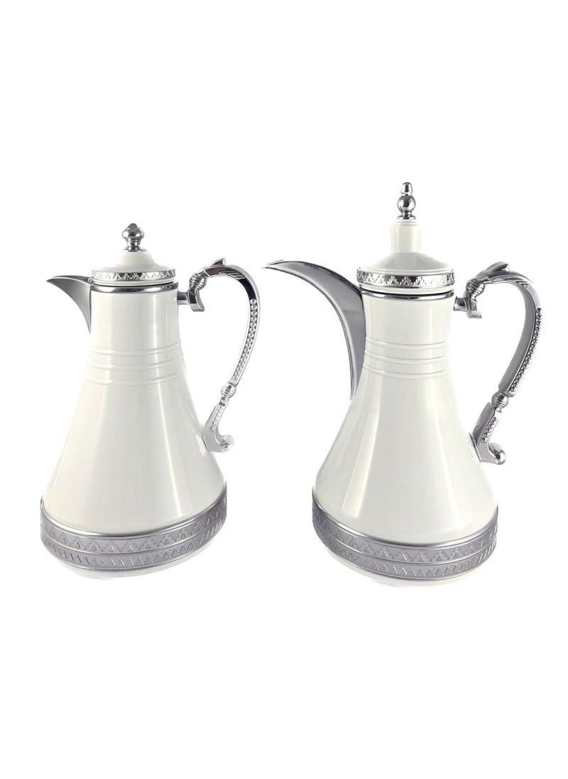 Homemaker 2-Piece Tea & Coffee Flask - 0.75 Liter & 1 Liter Capacity - Glass Inner - Steel Body - White & Silver  - Image 3